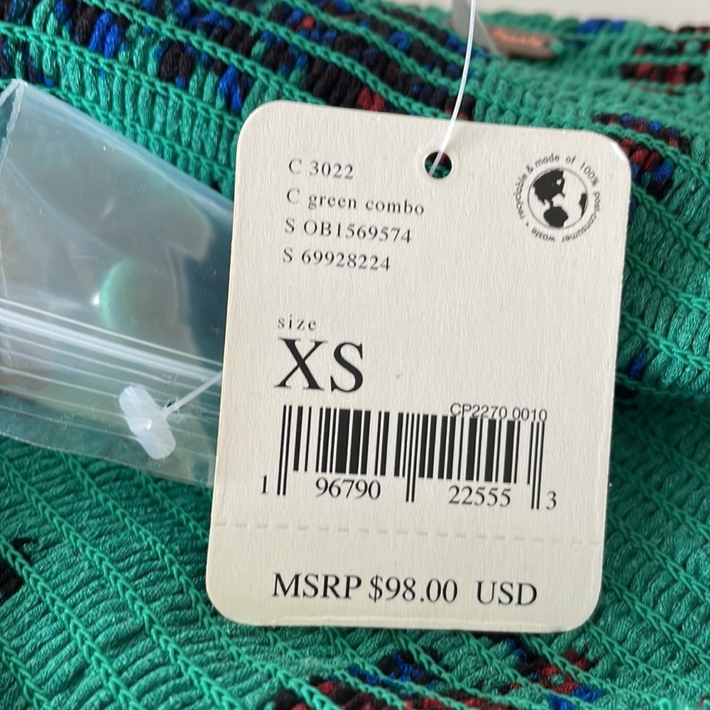 NWT FREE PEOPLE Hilary top shirt size XS green combo - Picture 6 of 8